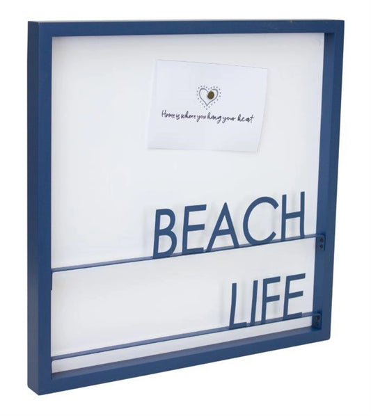 Beach Life Memo Board 15.75"SQ Metal/MDF | Nautical Style Decor