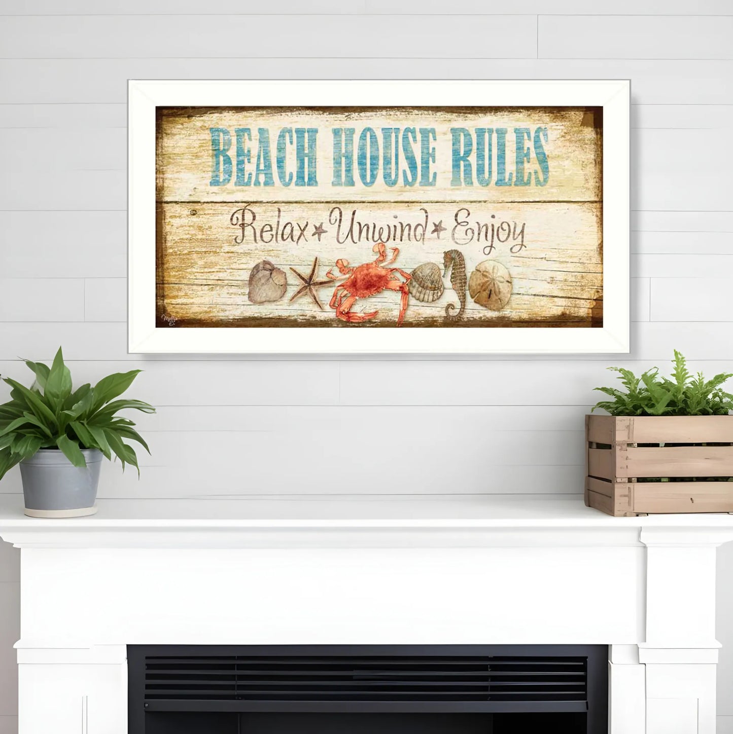 Beach House Rules White Framed Print Wall Art | Beach-Inspired Wall Decor