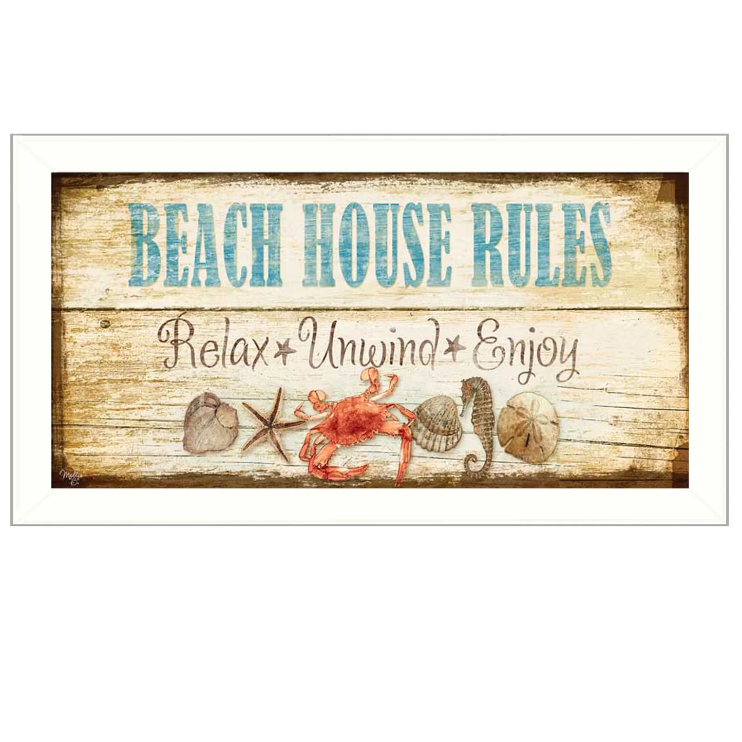 Beach House Rules White Framed Print Wall Art | Beach-Inspired Wall Decor