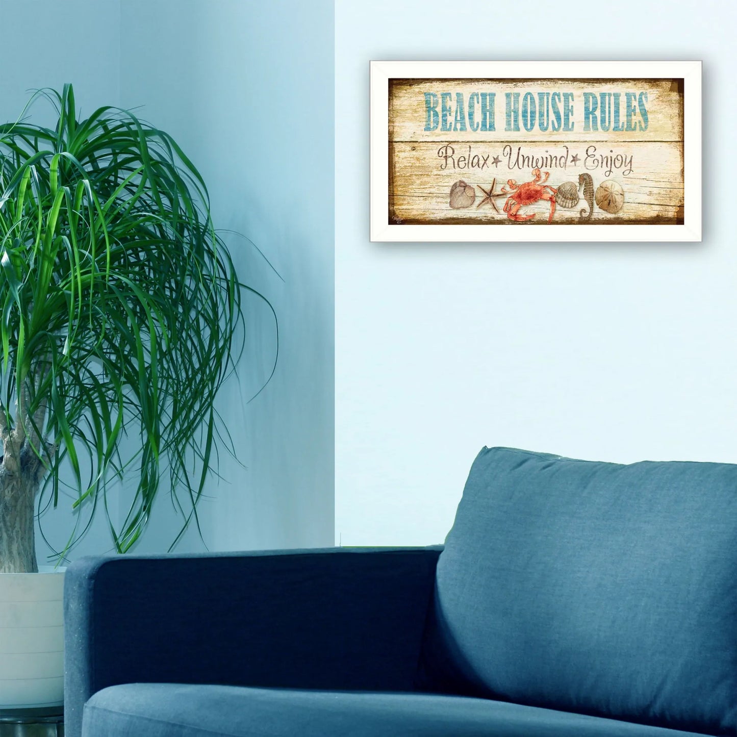 Beach House Rules White Framed Print Wall Art | Beach-Inspired Wall Decor