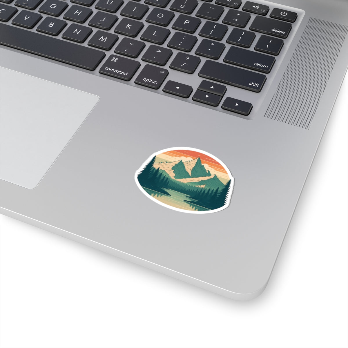 Mountain Echo Sticker | Sunset Peak and Pine Forest Scene – Retro Wilderness Adventure Vinyl Sticker