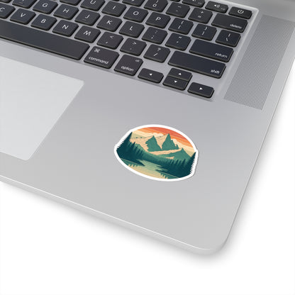 Mountain Echo Sticker | Sunset Peak and Pine Forest Scene – Retro Wilderness Adventure Vinyl Sticker