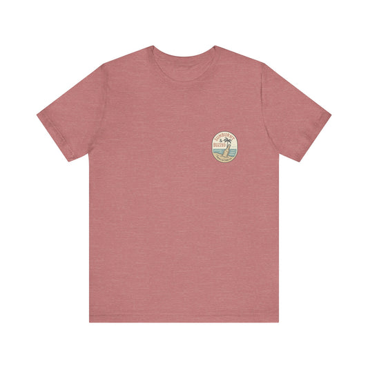 Sunburnt & Buzzed Tee | Tropical Bait Shack with Cooler, Crabs, and Neon Sign - Retro Beach Bar Party Graphic Tee (BC3001)