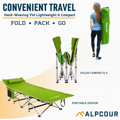 Alpcour Folding Camping Cot - Large | Deluxe, Ultra-Lightweight Bed for Indoor and Outdoor Use