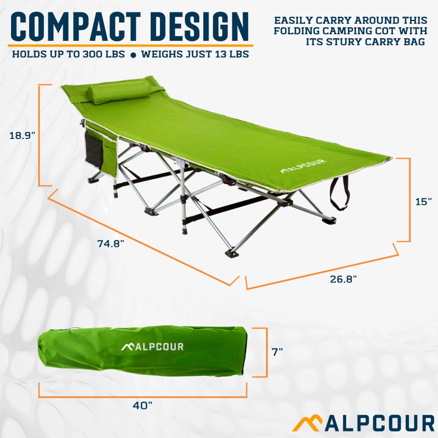 Alpcour Folding Camping Cot - Large | Deluxe, Ultra-Lightweight Bed for Indoor and Outdoor Use