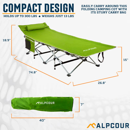 Alpcour Folding Camping Cot - Large | Deluxe, Ultra-Lightweight Bed for Indoor and Outdoor Use