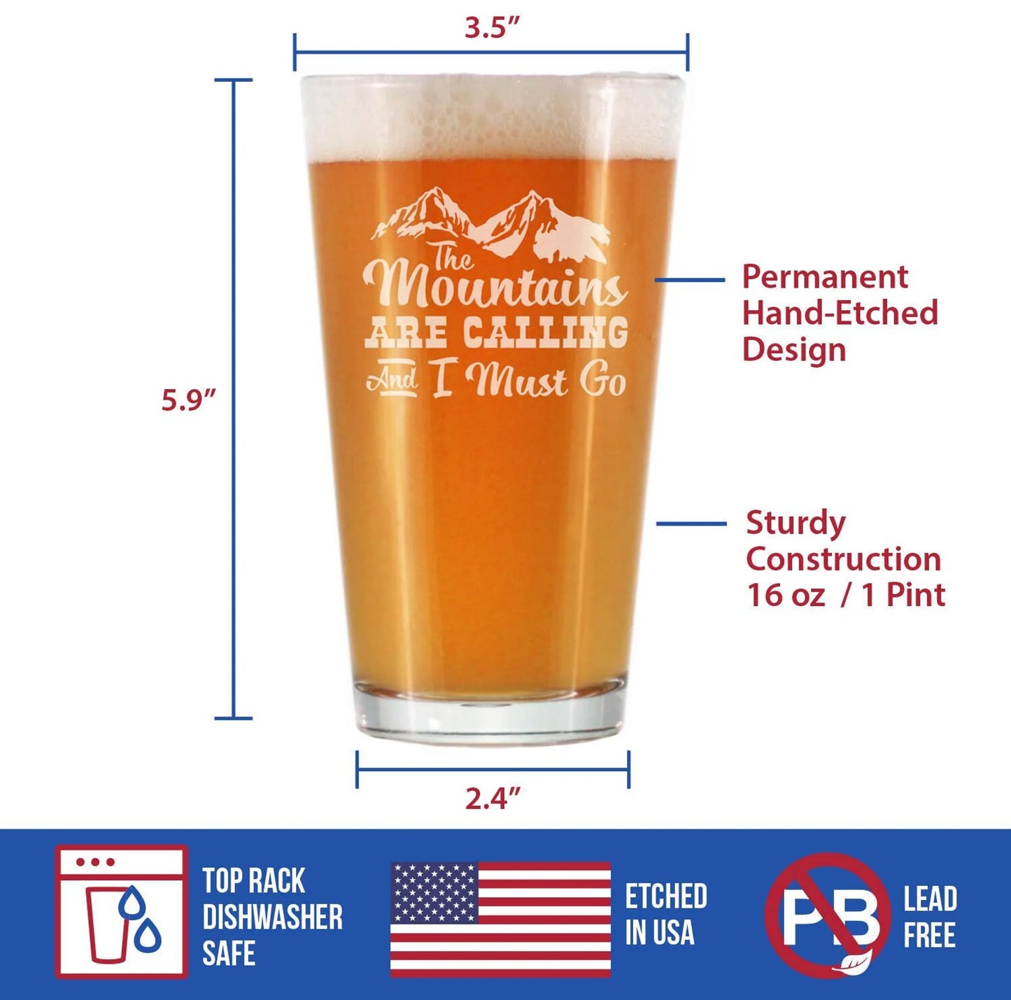 Mountains are Calling Pint Glass for Beer | Outdoorsy Gifts