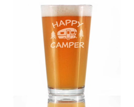 Happy Camper Pint Glass for Beer | Camping Gifts and Decor