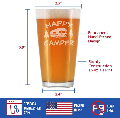 Happy Camper Pint Glass for Beer | Camping Gifts and Decor