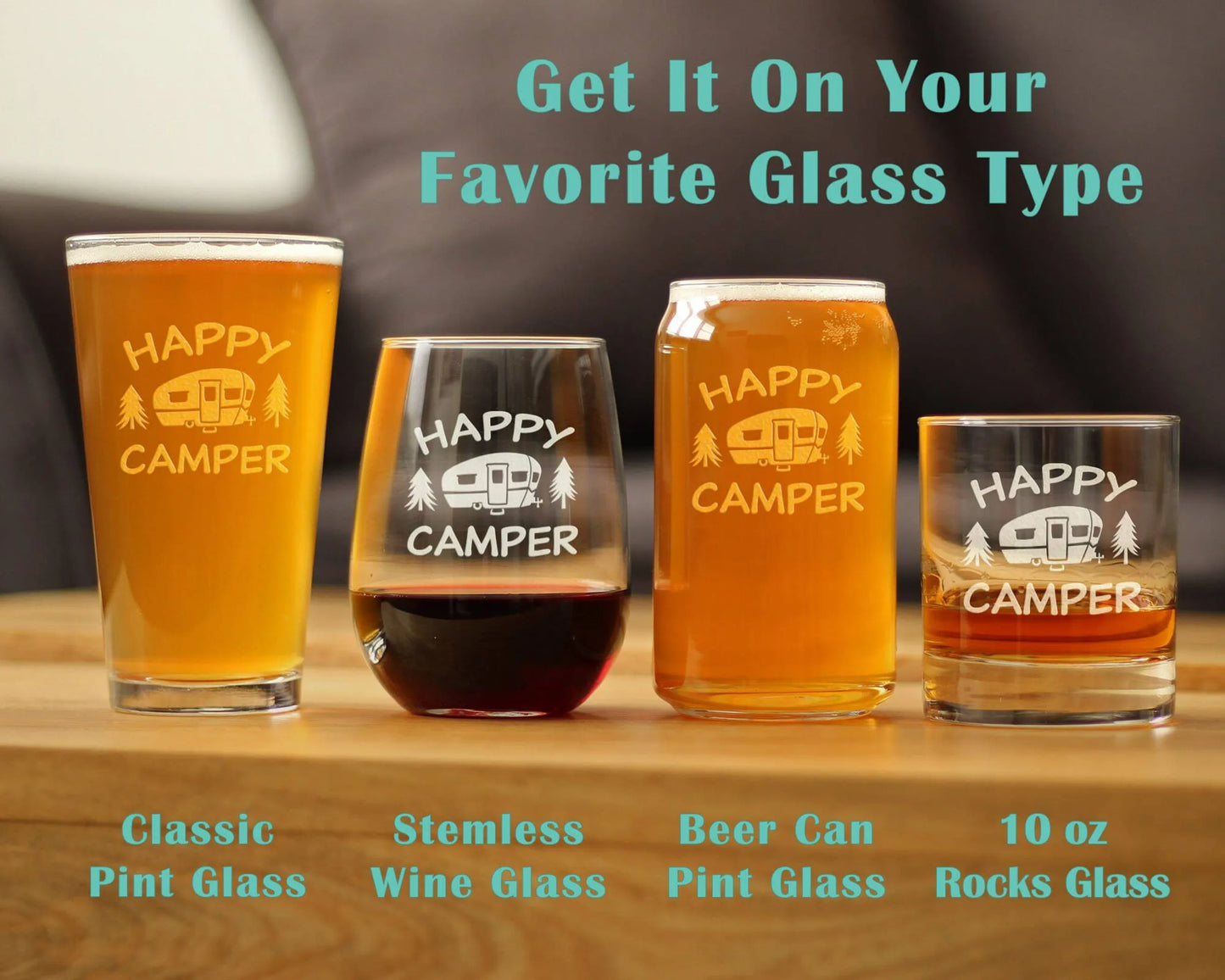 Happy Camper Pint Glass for Beer | Camping Gifts and Decor