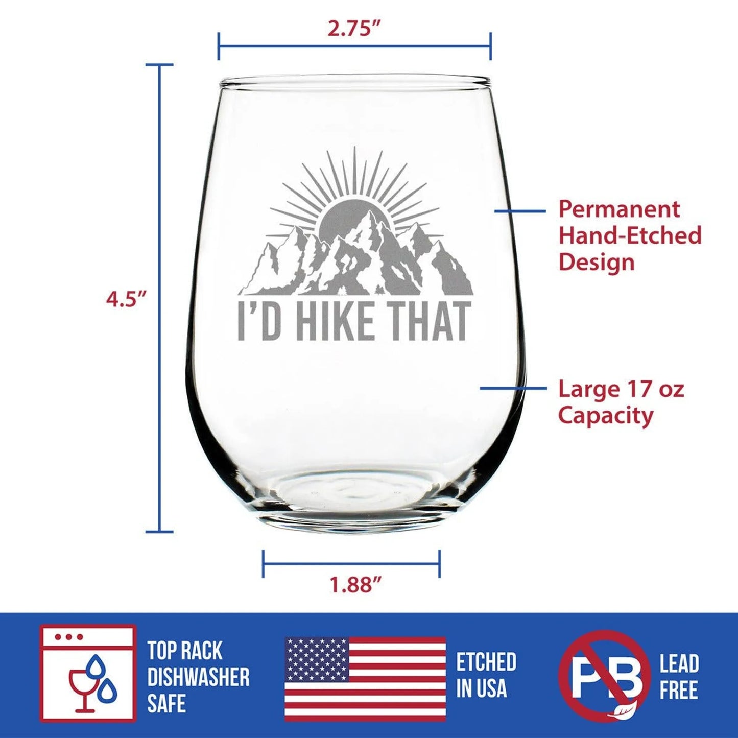 I'd Hike That Stemless Wine Glass | Hiking Gifts and Decor