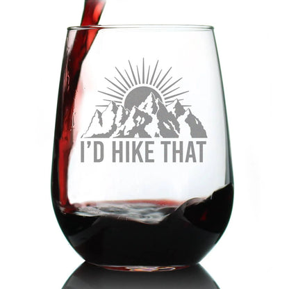 I'd Hike That Stemless Wine Glass | Hiking Gifts and Decor