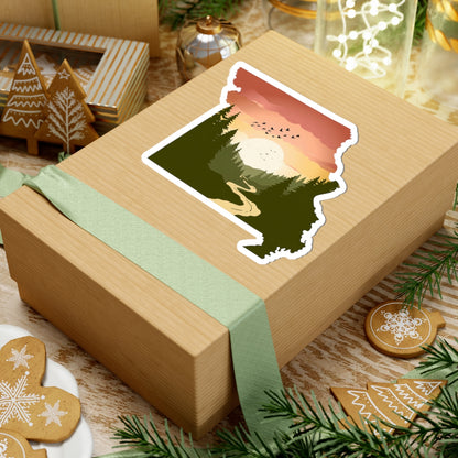 Missouri Wilderness Sticker | Sunrise Trail and Pines in State Silhouette – Ozark Forest Adventure Vinyl Sticker