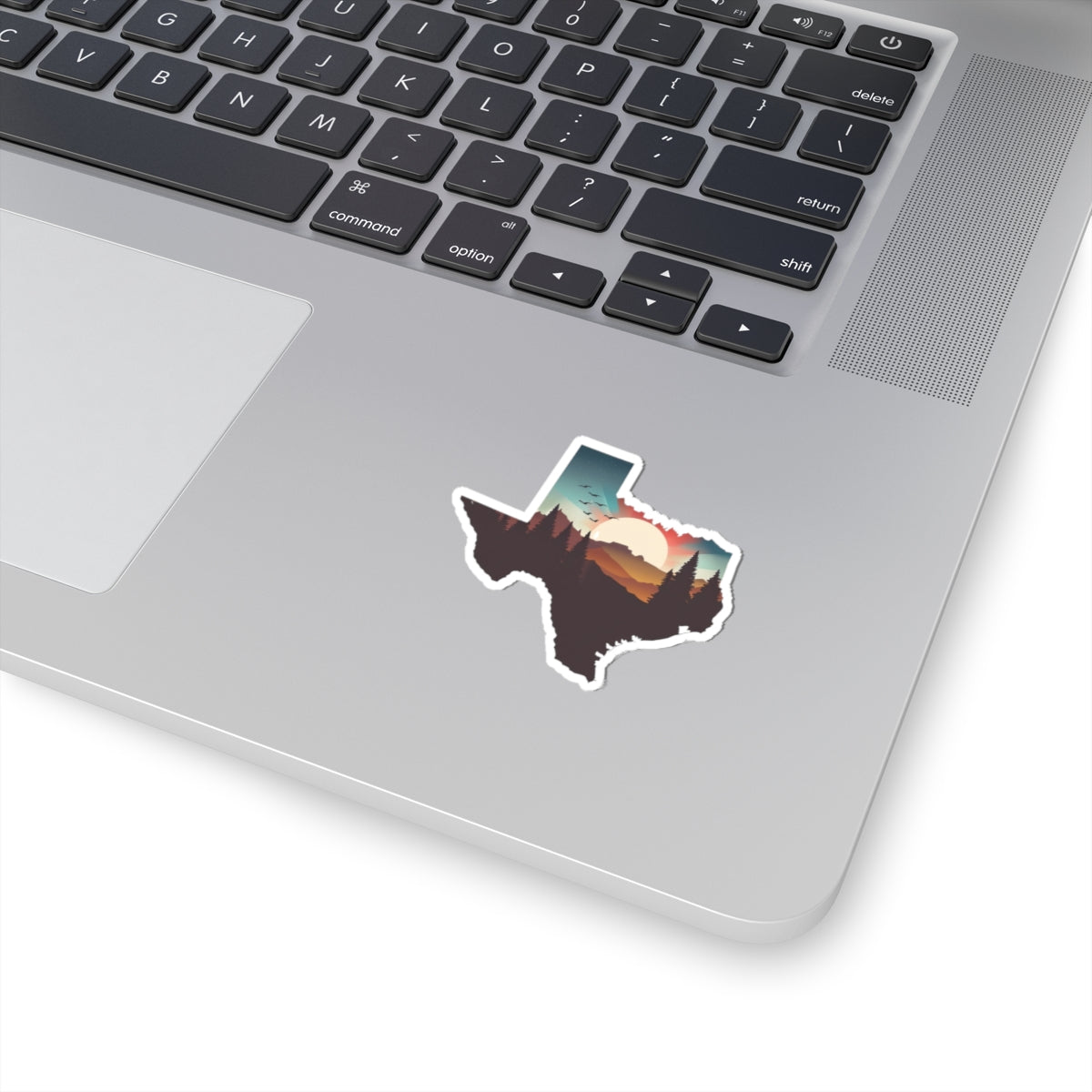Texas Trail Sunset Sticker | Southwest Desert Landscape Inside Texas State Shape – Cactus, Cliffs & Sunset Wilderness Vinyl Sticker
