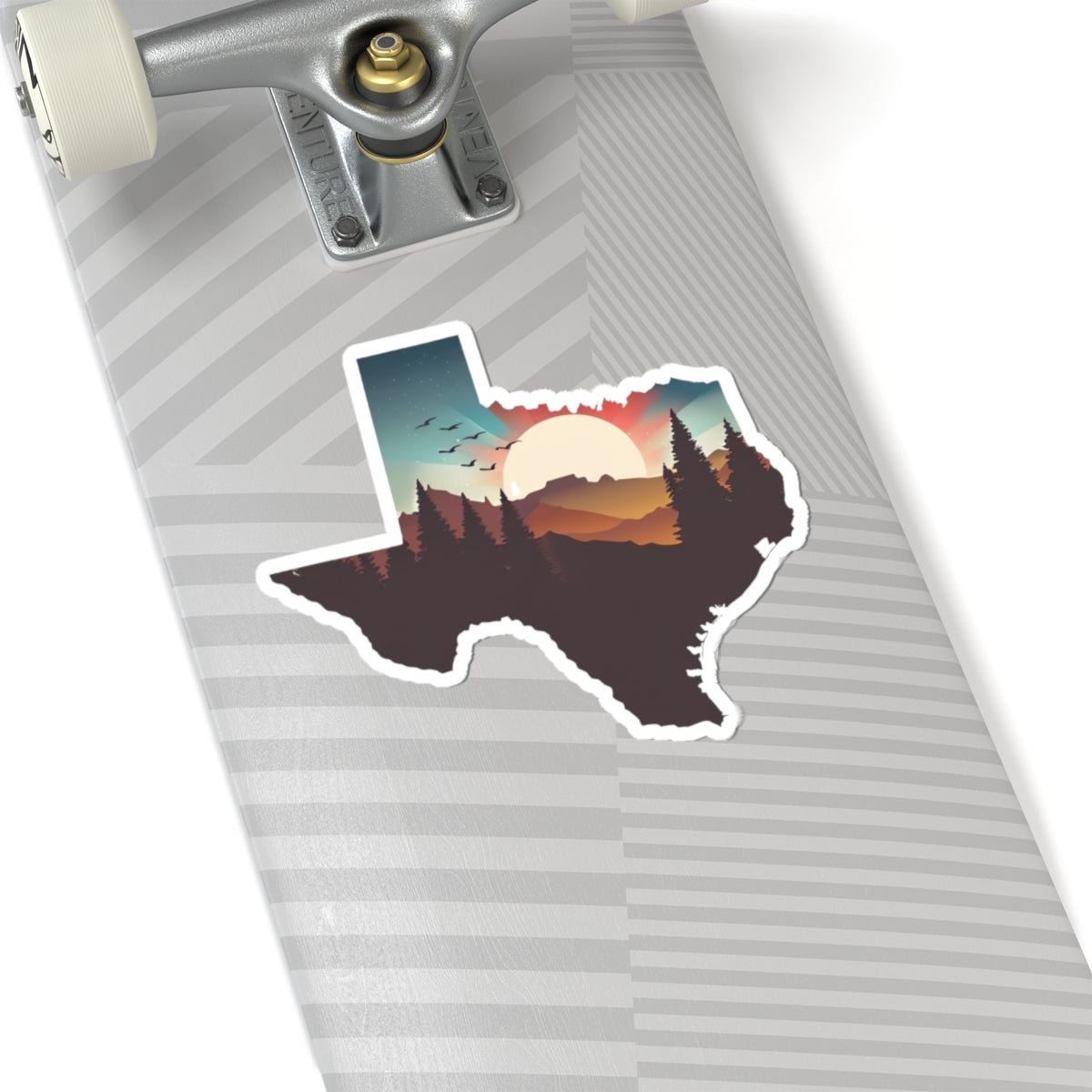Texas Trail Sunset Sticker | Southwest Desert Landscape Inside Texas State Shape – Cactus, Cliffs & Sunset Wilderness Vinyl Sticker