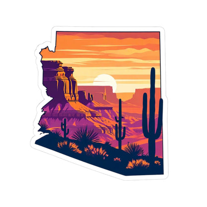 Desert Glow Sticker | Arizona State Outline with Cactus Landscape, Red Rocks, and Sunset Sky – Bold Southwest Desert Vinyl Sticker