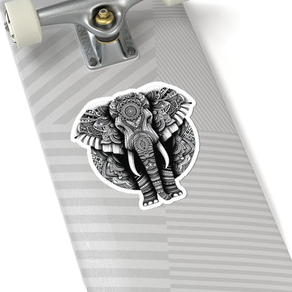 Mandala Elephant Sticker | Intricate Tribal Elephant Design in Black & White – Sacred Animal Art Vinyl Sticker
