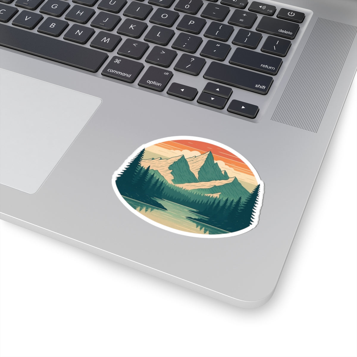 Mountain Echo Sticker | Sunset Peak and Pine Forest Scene – Retro Wilderness Adventure Vinyl Sticker