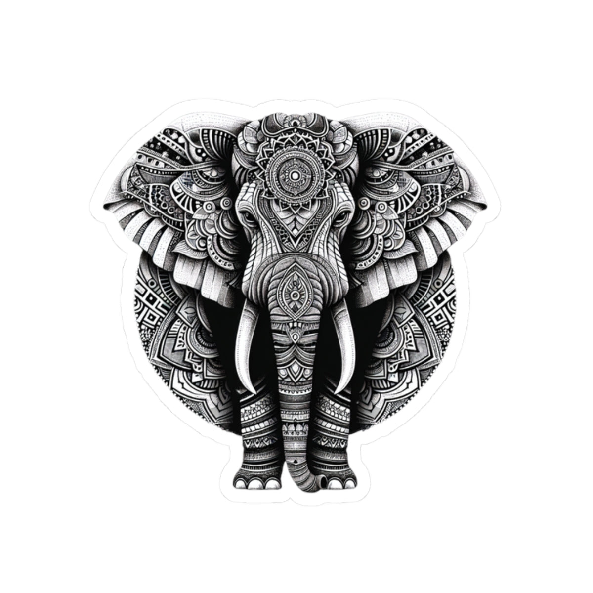 Mandala Elephant Sticker | Intricate Tribal Elephant Design in Black & White – Sacred Animal Art Vinyl Sticker