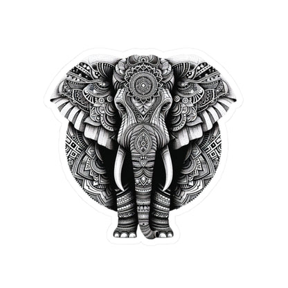 Mandala Elephant Sticker | Intricate Tribal Elephant Design in Black & White – Sacred Animal Art Vinyl Sticker