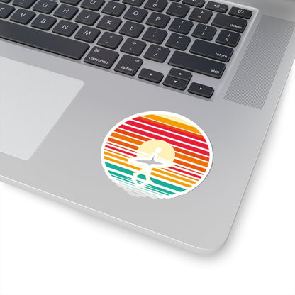 Coastal Stride Sticker | Retro Sunset with Surfer Silhouette – Bold Minimalist Beach Walk Graphic Vinyl Sticker