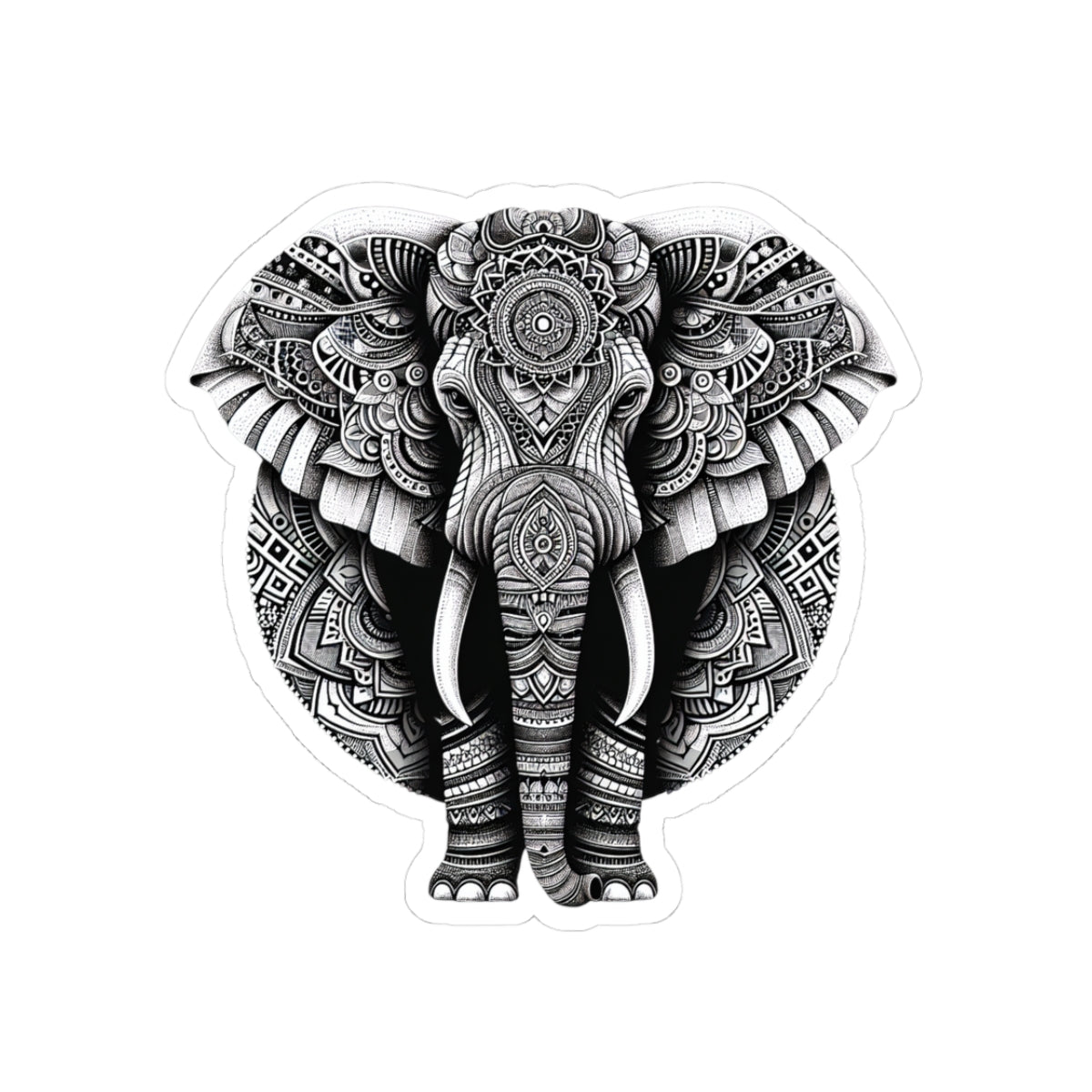 Mandala Elephant Sticker | Intricate Tribal Elephant Design in Black & White – Sacred Animal Art Vinyl Sticker