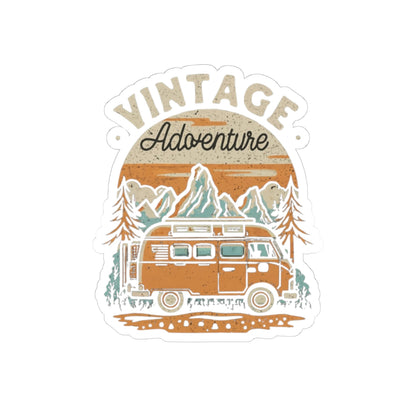 Vintage Adventure Sticker | Retro Camper Van in Mountain Scene – Classic Road Trip Travel Vinyl Sticker