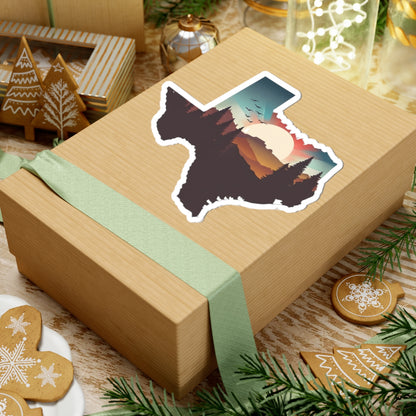 Texas Trail Sunset Sticker | Southwest Desert Landscape Inside Texas State Shape – Cactus, Cliffs & Sunset Wilderness Vinyl Sticker