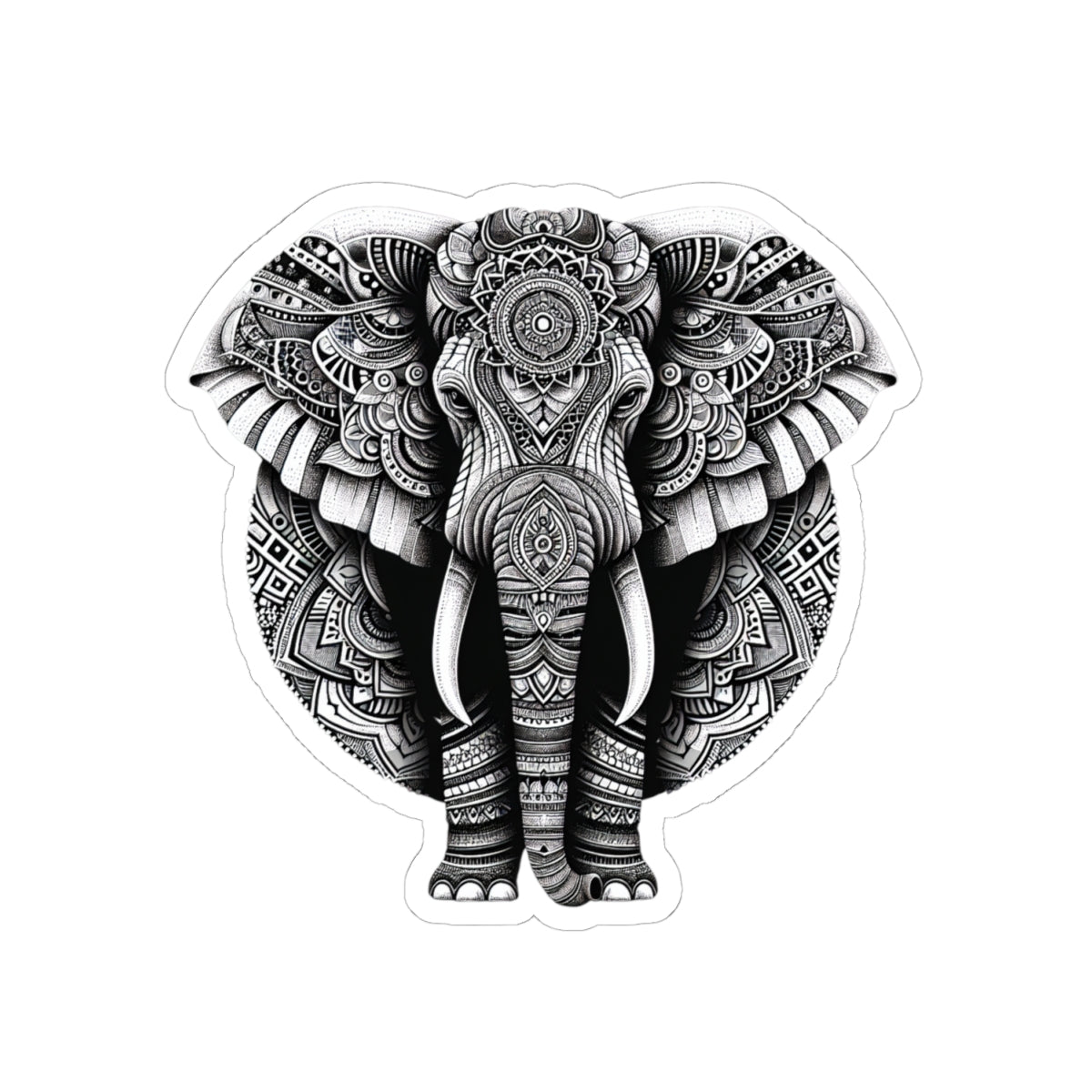 Mandala Elephant Sticker | Intricate Tribal Elephant Design in Black & White – Sacred Animal Art Vinyl Sticker