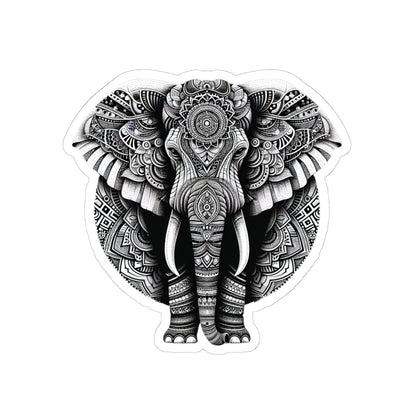 Mandala Elephant Sticker | Intricate Tribal Elephant Design in Black & White – Sacred Animal Art Vinyl Sticker