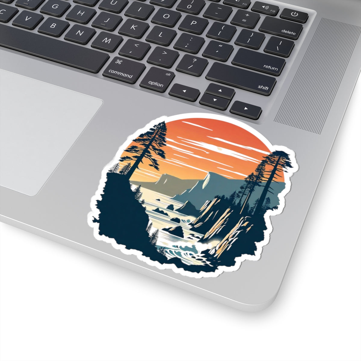 Pacific Cliffs Sticker | Dramatic Cliffs with Ocean Horizon and Sunset Sky – Retro Coastal Wilderness Vinyl Sticker