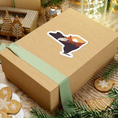 New York Summit Sticker | Adirondack Peaks with Sunset in State Silhouette – Bold Wilderness Mountain Vinyl Sticker