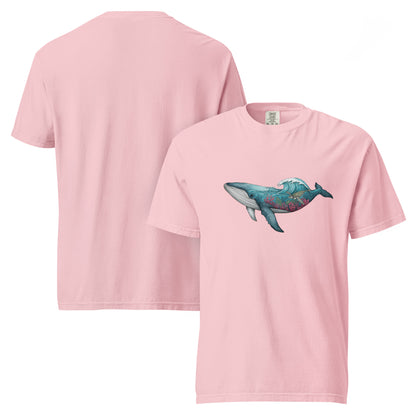 Reef Rider Tee | Illustrated Whale with Coral Reef and Ocean Wave – Vibrant Marine Life Graphic Tee (CC1717)