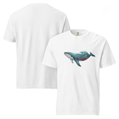 Reef Rider Tee | Illustrated Whale with Coral Reef and Ocean Wave – Vibrant Marine Life Graphic Tee (CC1717)